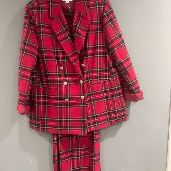 Plaid Red Women's Jacket & Coat - Picture 1 of 1